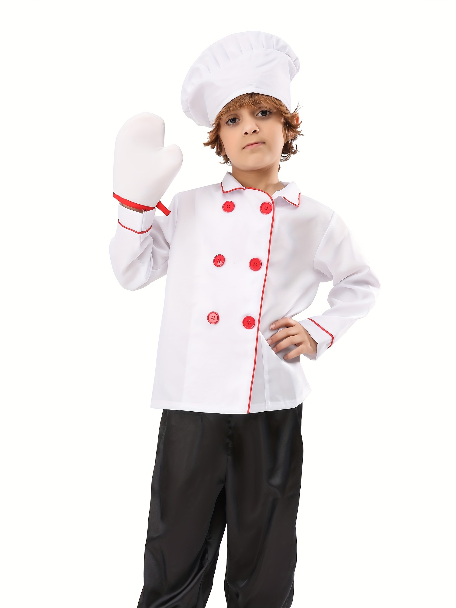 White Chef Costume for Kids, Chef Role Play Dress Up Set with chef's hat and gloves2